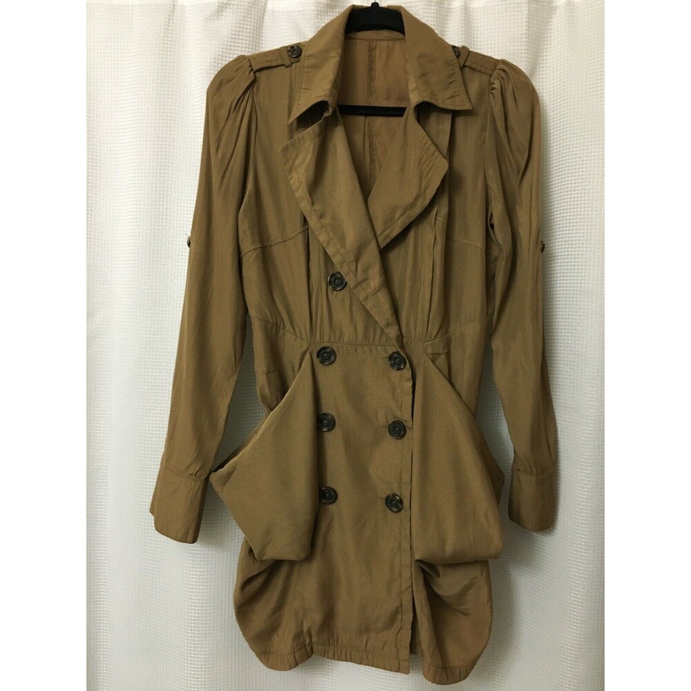 Long urban hip-hop 1980s Thin Rayon Jacket Tunic Shirt Small Tan Halloween CLST